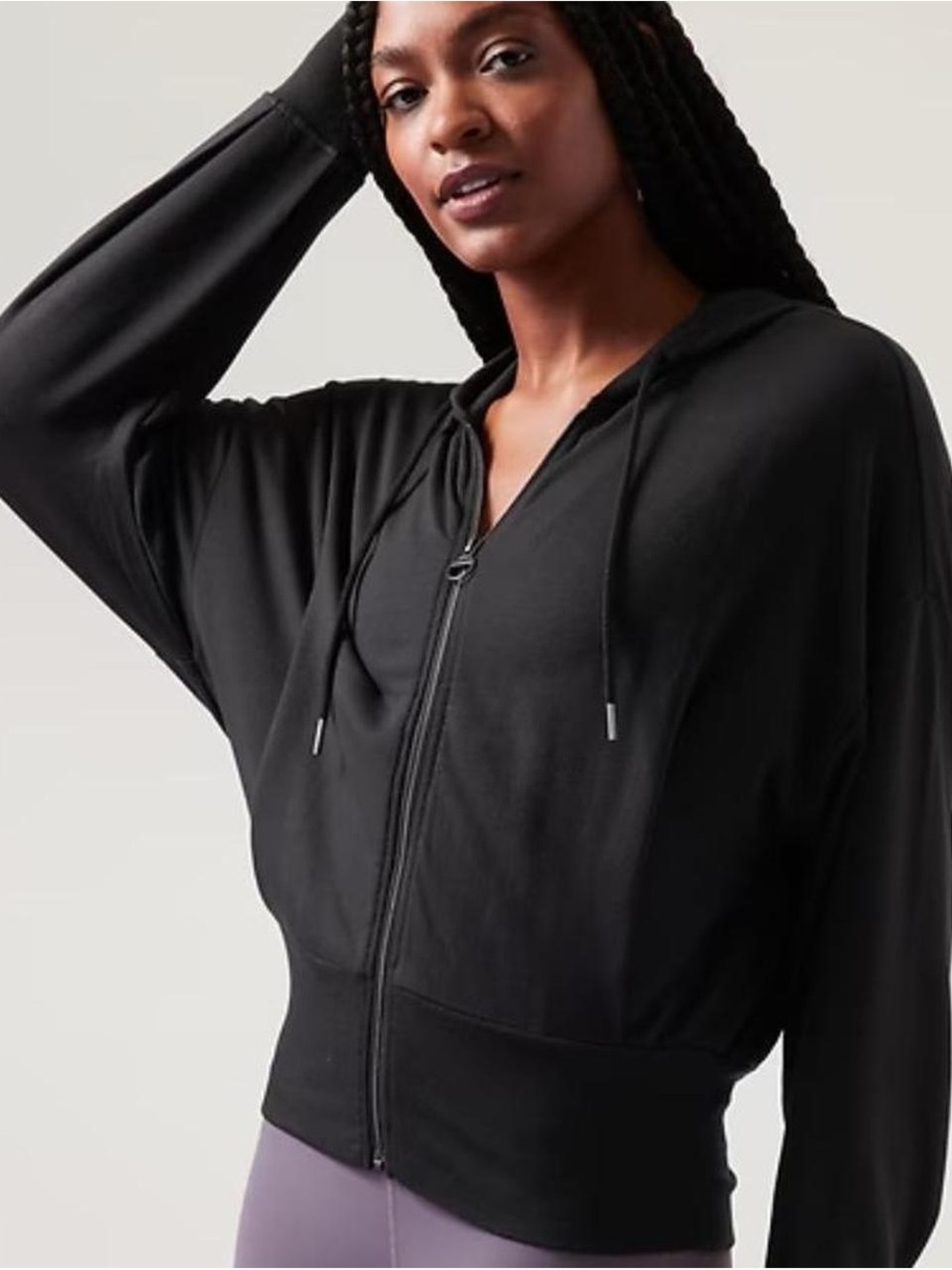 Athleta Balance Full Zip Hoodie Black Tencel Thumbholes M